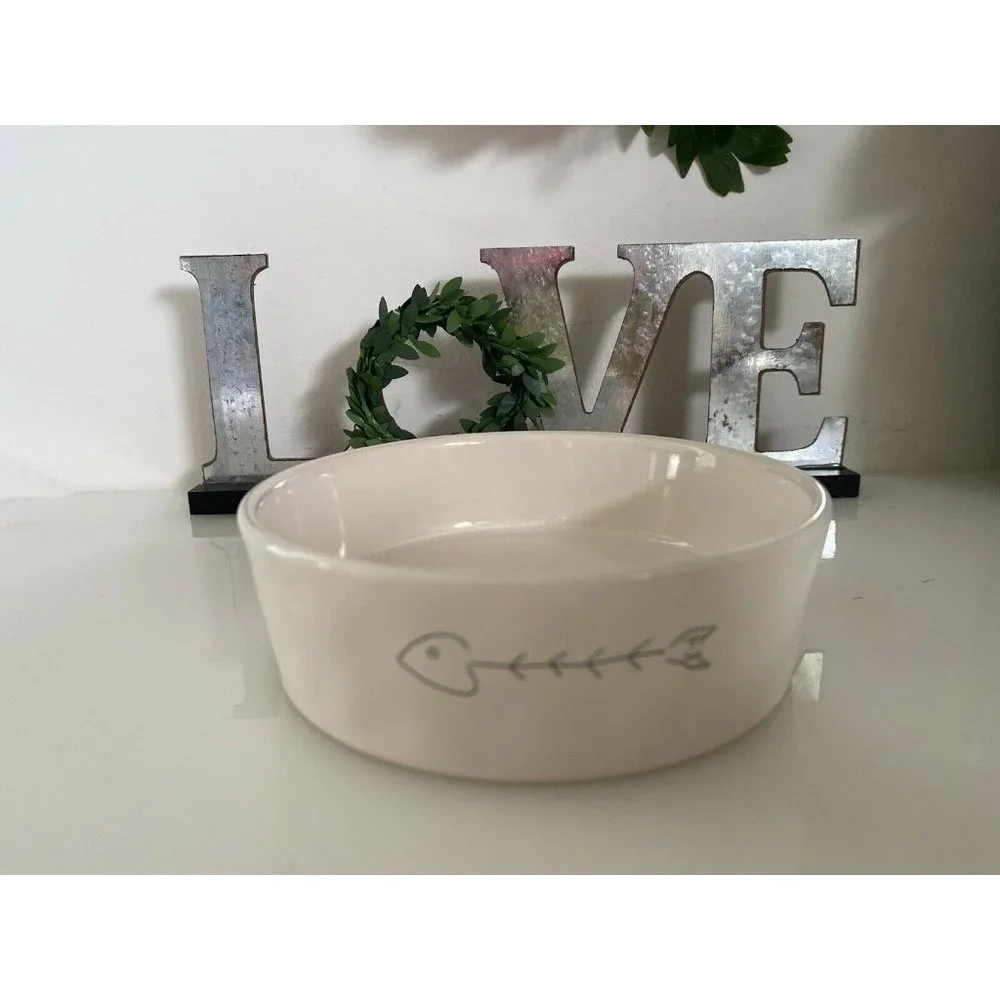 Artisan Rae Dunn Meow White Black Ceramic Cat Bowl Pet Food Dish‎ 5